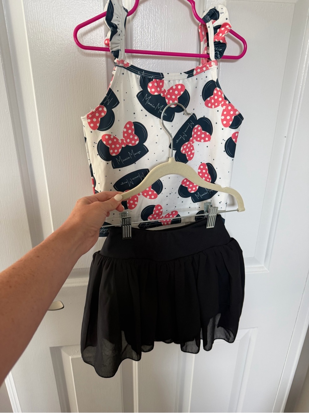 Girls Minnie Mouse White & Pink Tank with Black Skirt - Cute Matching Set